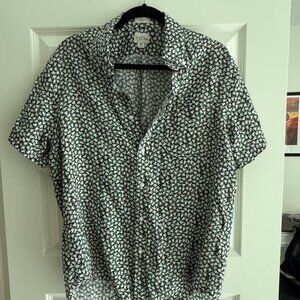 J.Crew Frog Print Short-Sleeve 100% Linen Button-Down Casual Shirt - Size Medium